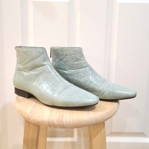 Used Mango leather ankle boots in pastel green